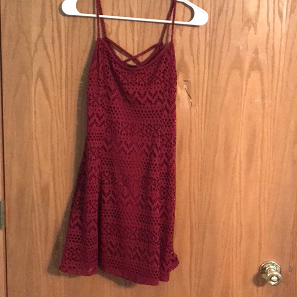 Rue 21 Crocheted Red Burgundy Skater Sun Dress - Picture 2 of 5